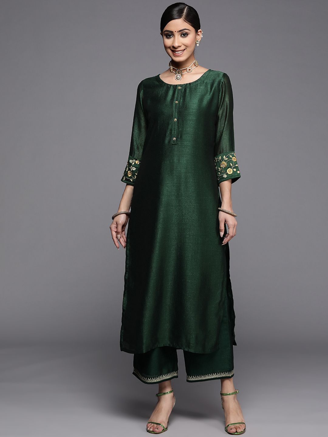 Libas Women Green Thread Work Kurta