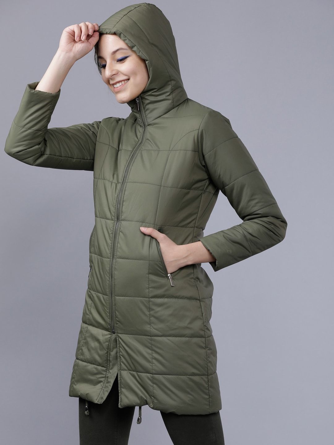 Tokyo Talkies Women Olive Green Solid Puffer Jacket