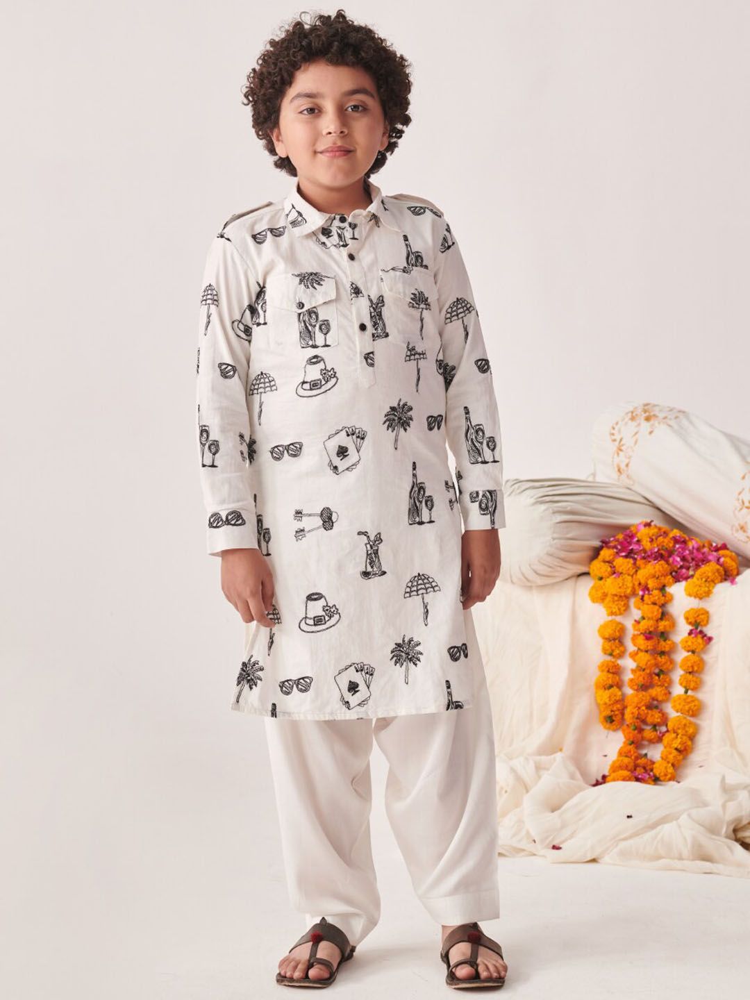pspeaches Boys Ethnic Motifs Printed Regular Kurta with Pyjamas
