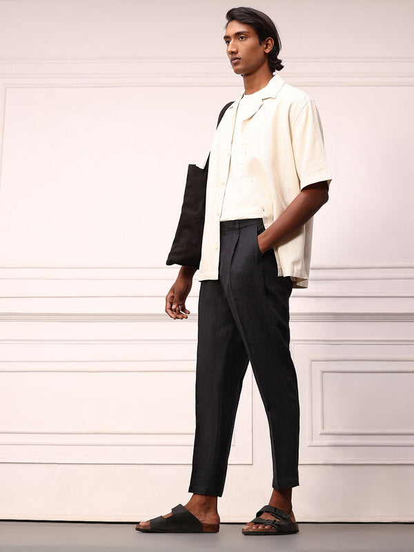 Mr Bowerbird Pure Linen Pleated Liberal fit Trousers With a Notepad