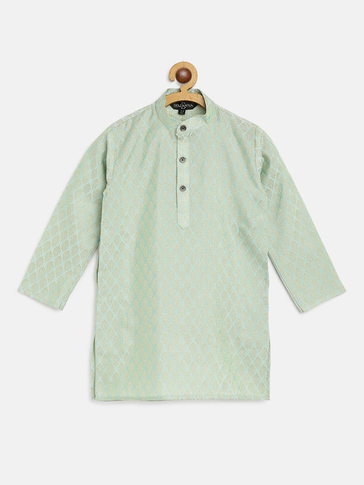 SOJANYA Boys Sea Green & Golden Jacquard Ethnic Patterned Straight Kurta