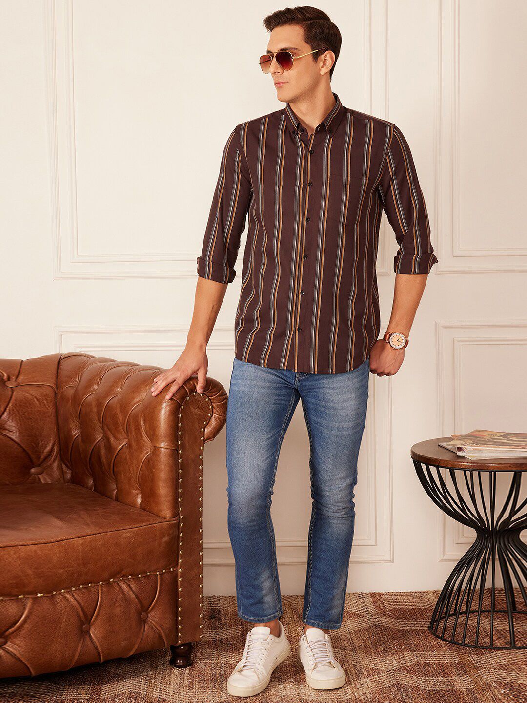 DENNISON Smart Striped Button-Down Collar Casual Shirt