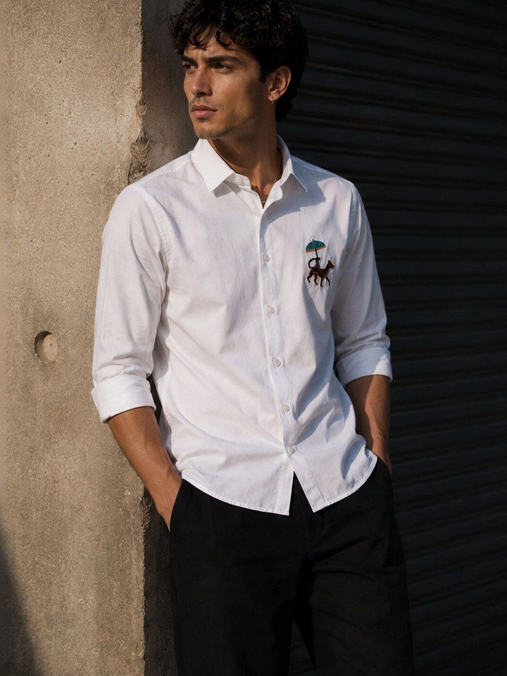 Eszett Leopard Spread Collar Cotton Shirt