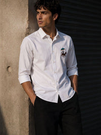 Eszett Leopard Spread Collar Cotton Shirt