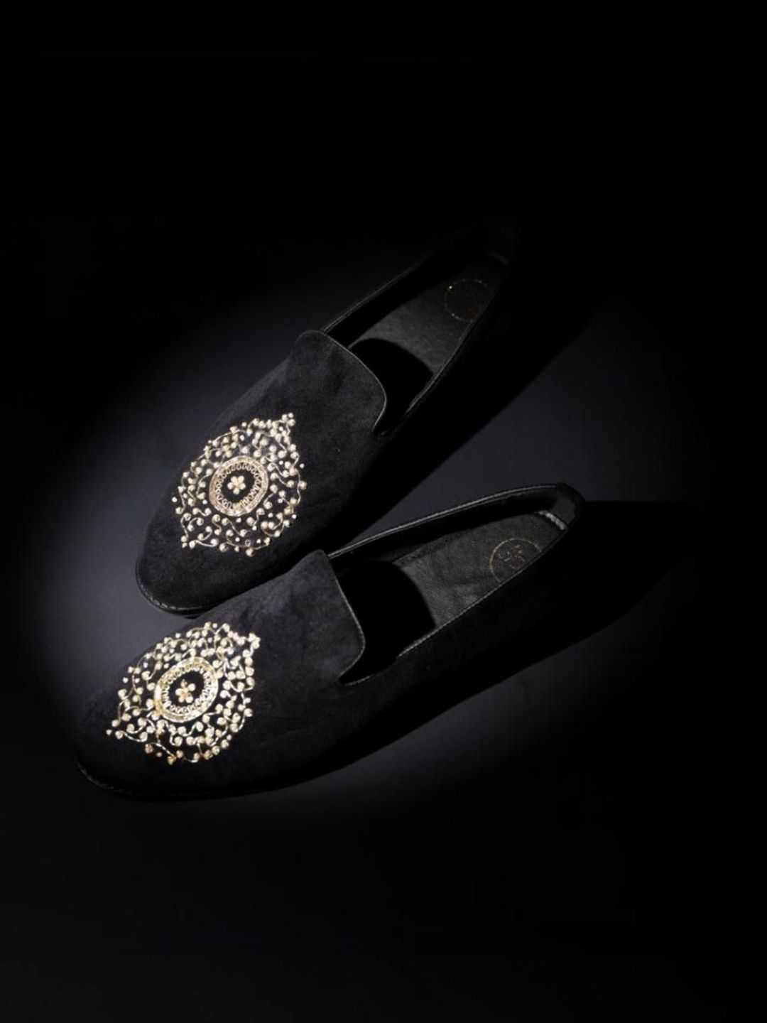 MONKSTORY Maharaja Zardosi Embroidered Slip-Ons - Black