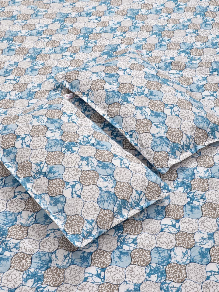 Myntra Elegant Homes Blue & Green Floral 300 TC King Bedsheet with 2 Pillow Covers
