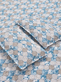 Myntra Elegant Homes Blue & Green Floral 300 TC King Bedsheet with 2 Pillow Covers