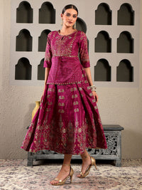 W Maroon & Gold-Toned Ethnic Motifs Ethnic Maxi Maxi Dress