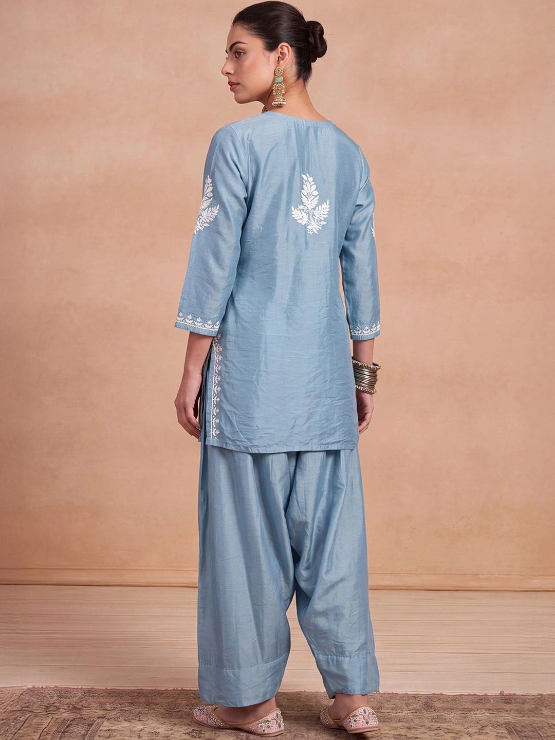 House of Chikankari Women Ethnic Motifs Embroidered Regular Thread Work Kurta with Patiala