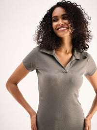 SASSAFRAS BASICS Polo Collar Short Sleeves T-shirt Midi Dress