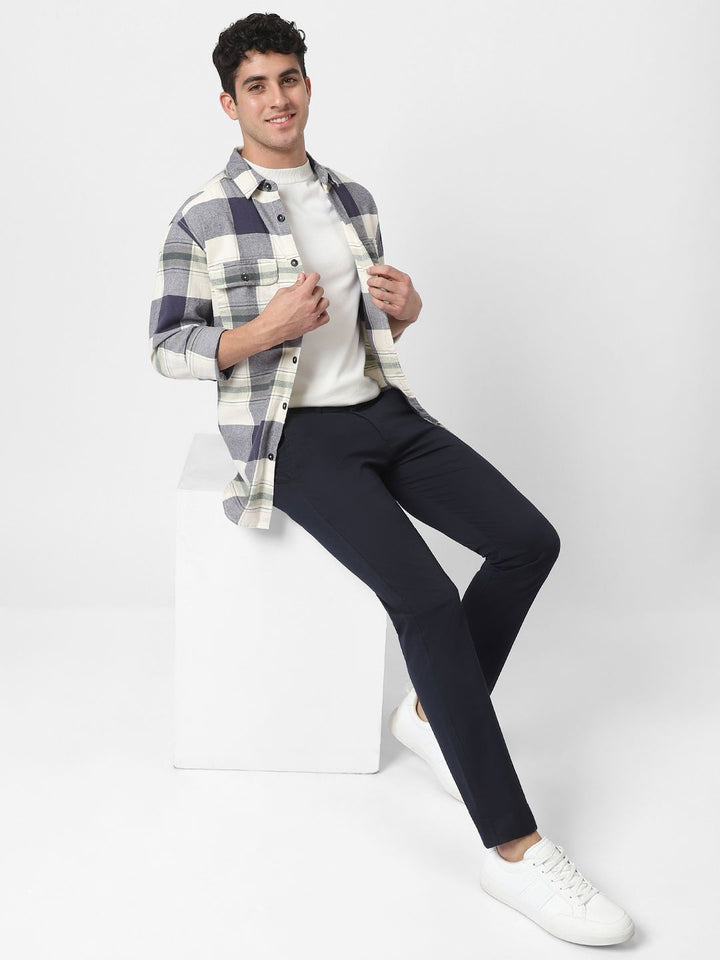 Urbano Fashion Men Navy Blue Slim Fit Solid Chinos