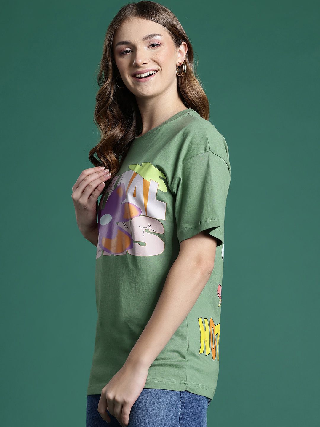 DressBerry Women Pure Cotton Printed Drop-Shoulder Sleeves T-shirt