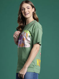 DressBerry Women Pure Cotton Printed Drop-Shoulder Sleeves T-shirt