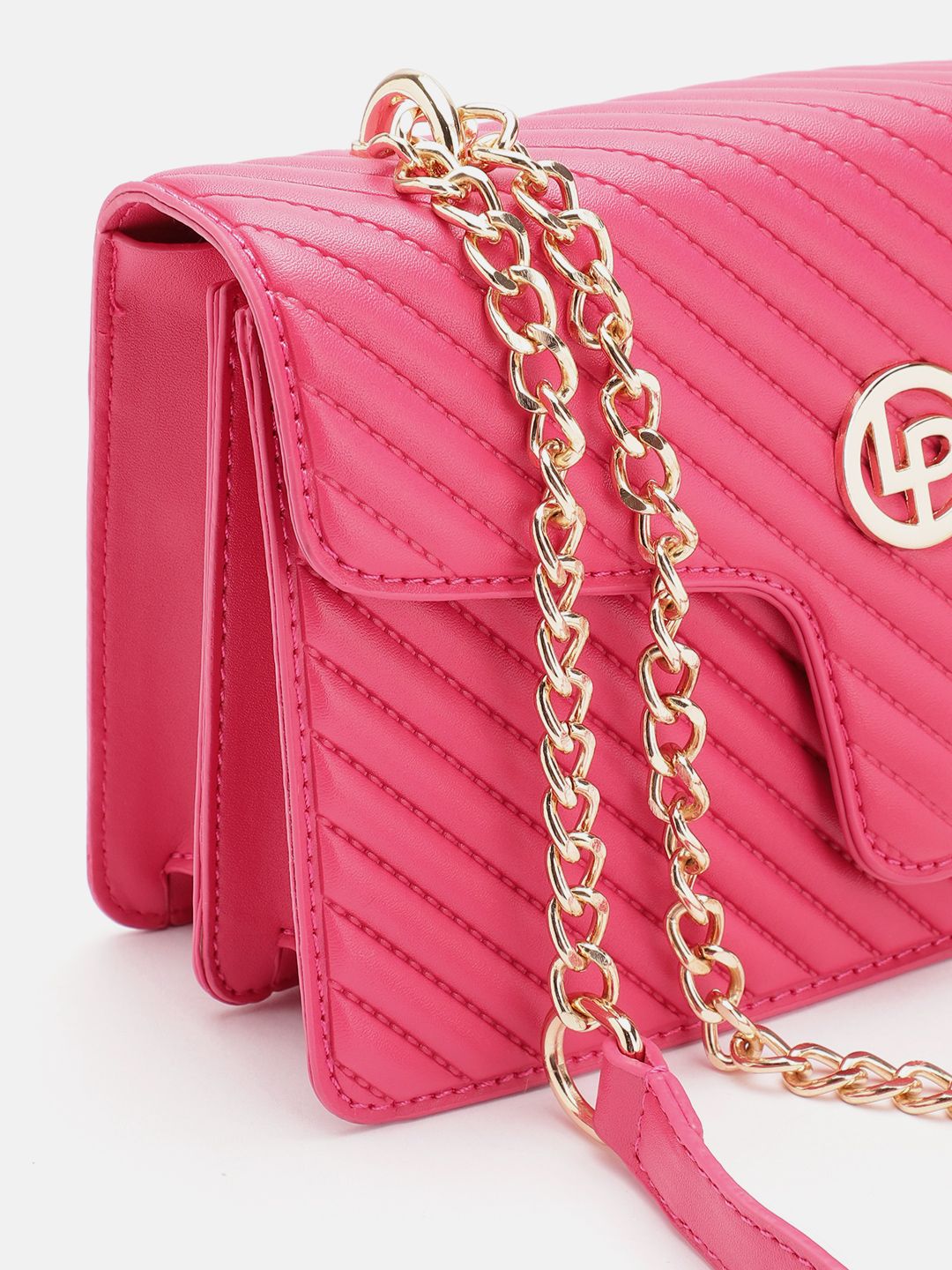 Lino Perros Women Striped Structured Sling Bag with Quilted Detail