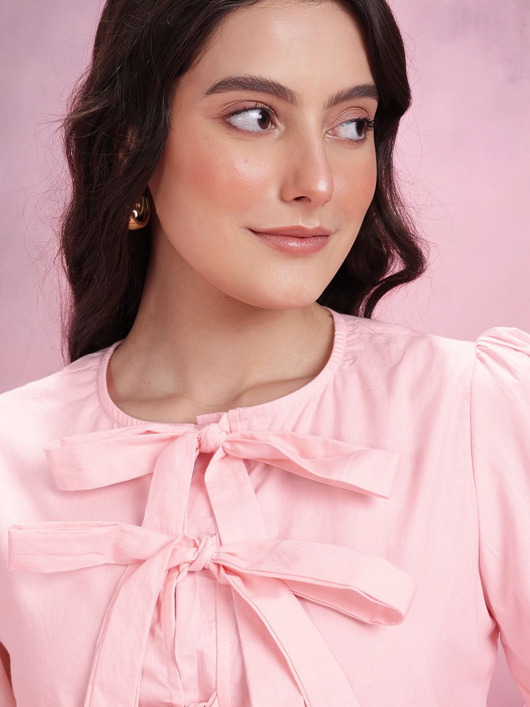 DressBerry Bow Tie-Ups Cotton Peplum Top