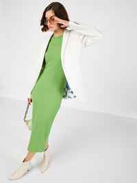 SASSAFRAS Green Ribbed Sheath Midi Dress