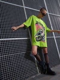 SASSAFRAS Green Graphic Printed Pure Cotton Oversized T-Shirt Dress