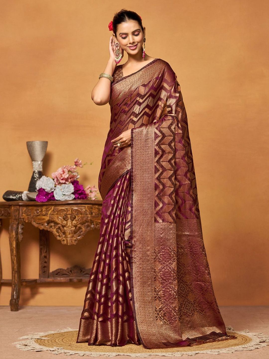 KALINI Woven Design Zari Organza Heavy Work Banarasi Saree