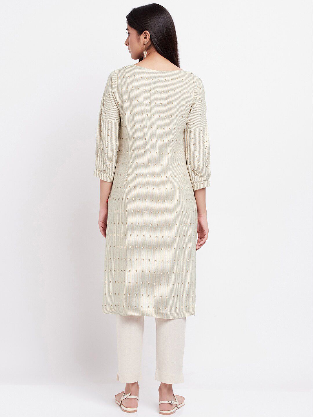 W Striped Notched Neck Straight Kurta