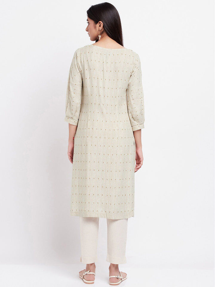 W Striped Notched Neck Straight Kurta