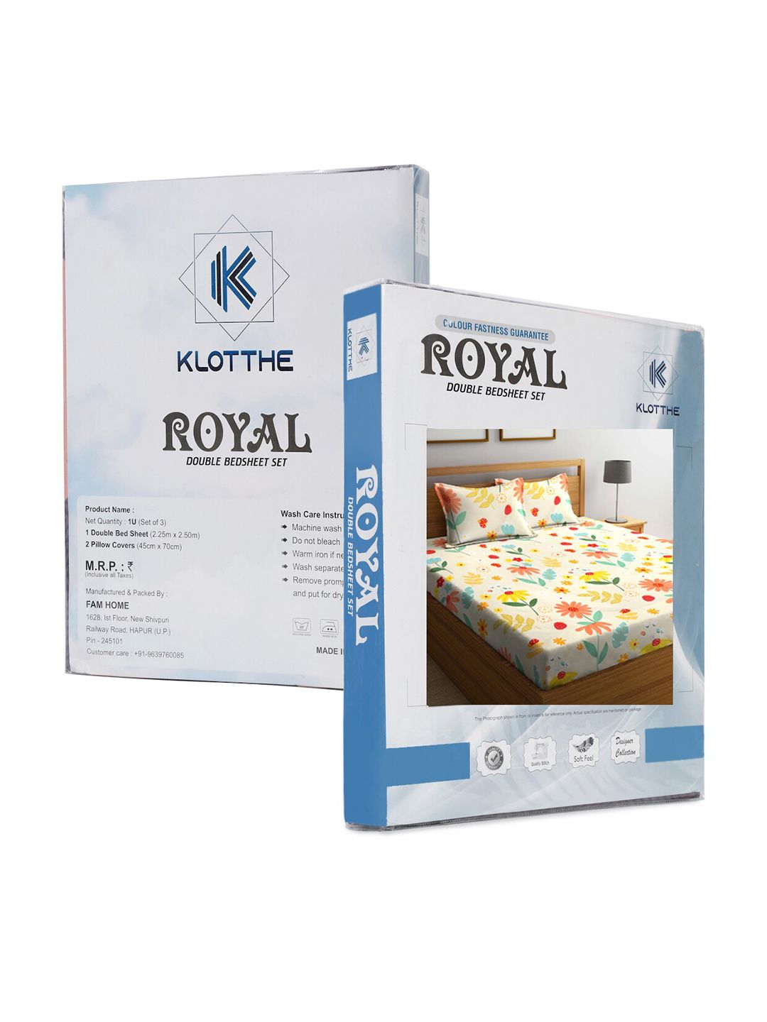 KLOTTHE Beige Floral Polycotton 300 TC King Fine Bedsheet with 2 Pillow Covers-98 x 87 inches
