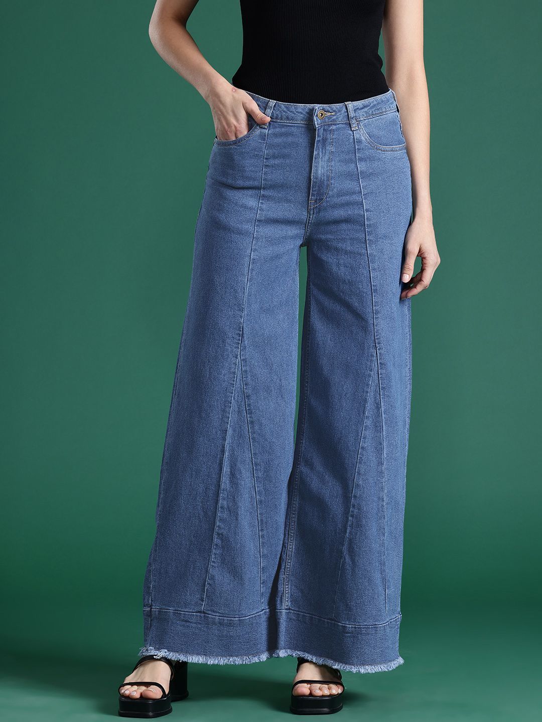 Pakaian wanita pakaian jeans lebar kaki lebar