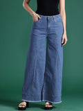 Pakaian wanita pakaian jeans lebar kaki lebar