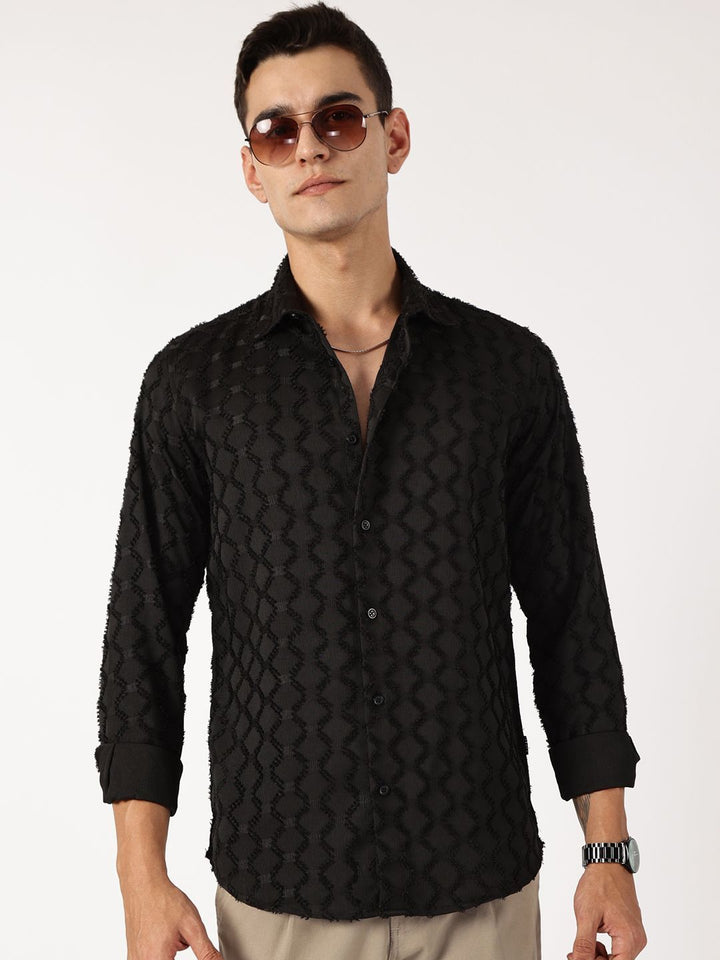 Thomas Scott Men Premium Spread Collar Textured Casual Shirt