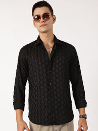 Thomas Scott Men Premium Spread Collar Textured Casual Shirt