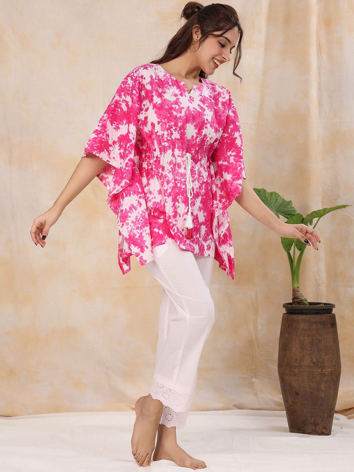 Sanskrutihomes Tie & Dye Cotton Pure Kaftan Night Suit