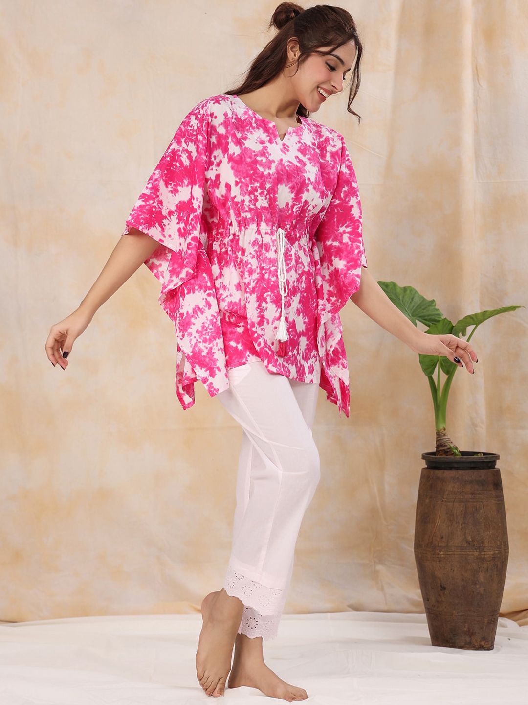 Sanskrutihomes Tie & Dye Cotton Pure Kaftan Night Suit