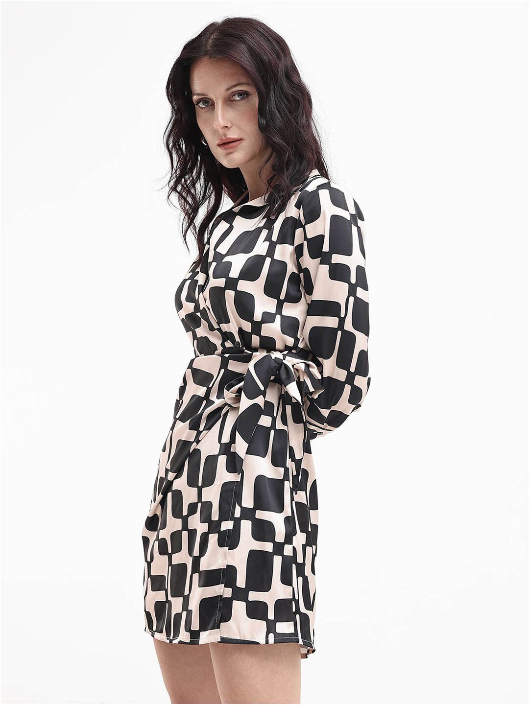 RAREISM Shirt Collar Wrap Mini Dress