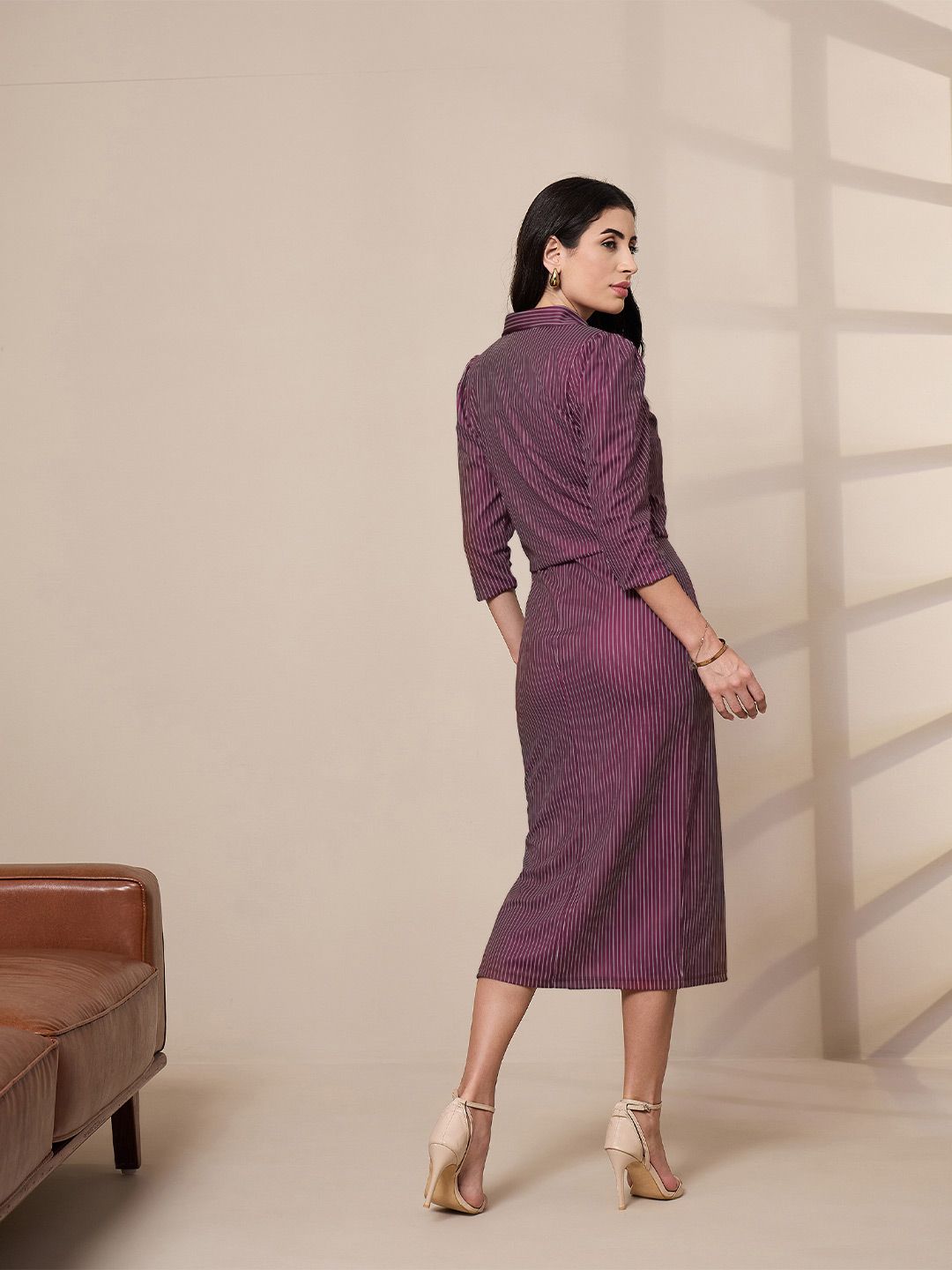 SASSAFRAS worklyf Striped Bodycon Dress With Crop Blazer