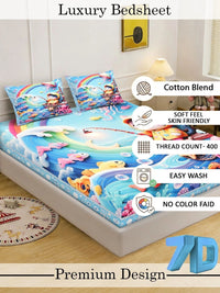 Myntra Elegant Homes Biru & Merah Jambu Watak Kartun 400 TC Cadar King dengan 2 Sarung Bantal