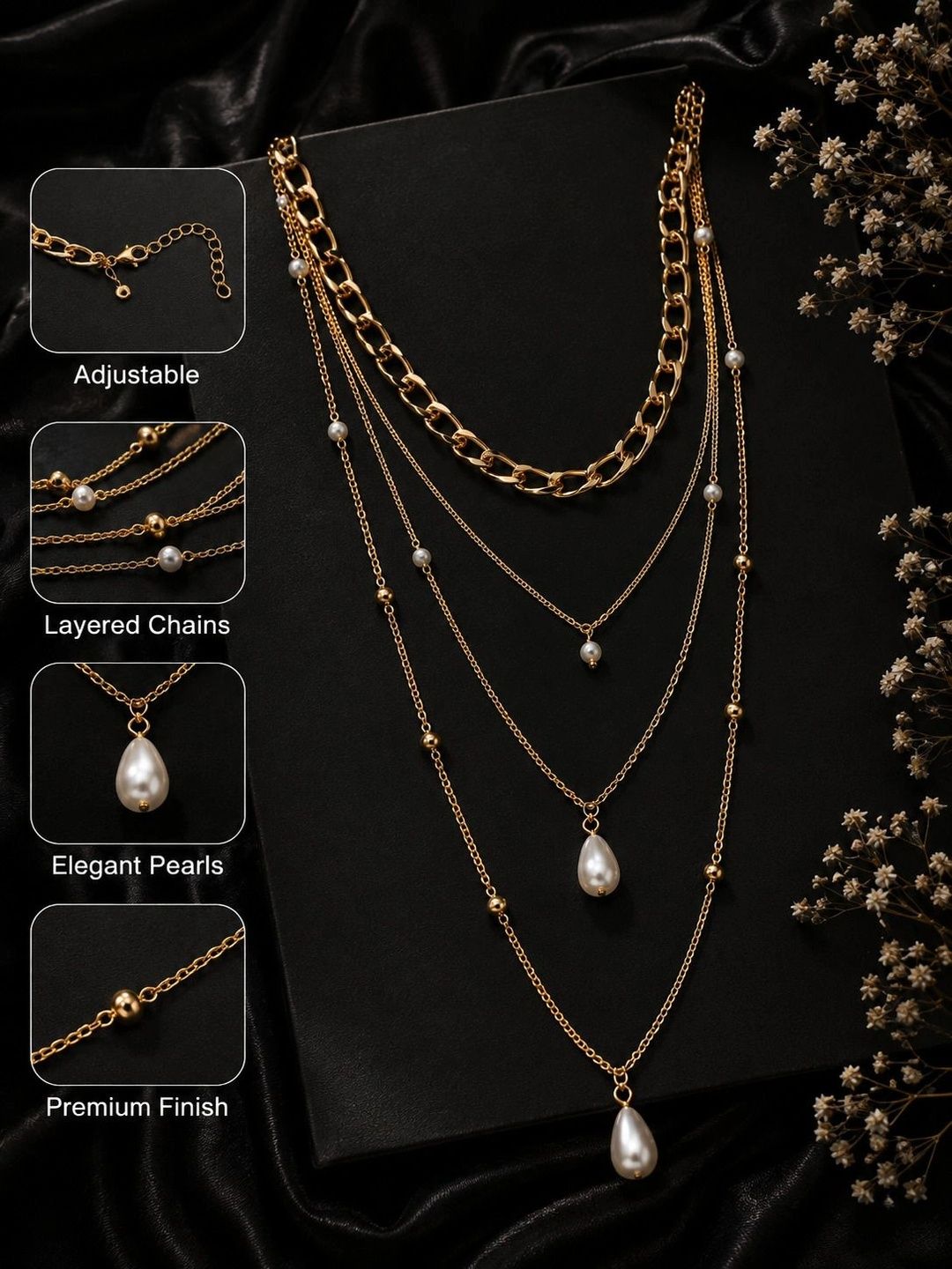 VOGUE PANASH Rantai Bersalut Emas Dengan Kalung Berlapis Manik