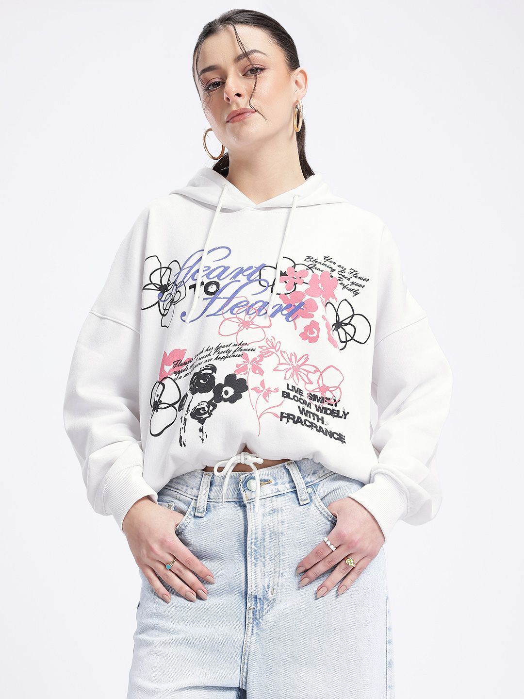 DressBerry Snug Life Printed Hooded Sweatshirt