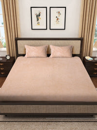 KLOTTHE Beige 300TC Woolen Fitted Double King Bedsheet & Pillow Covers