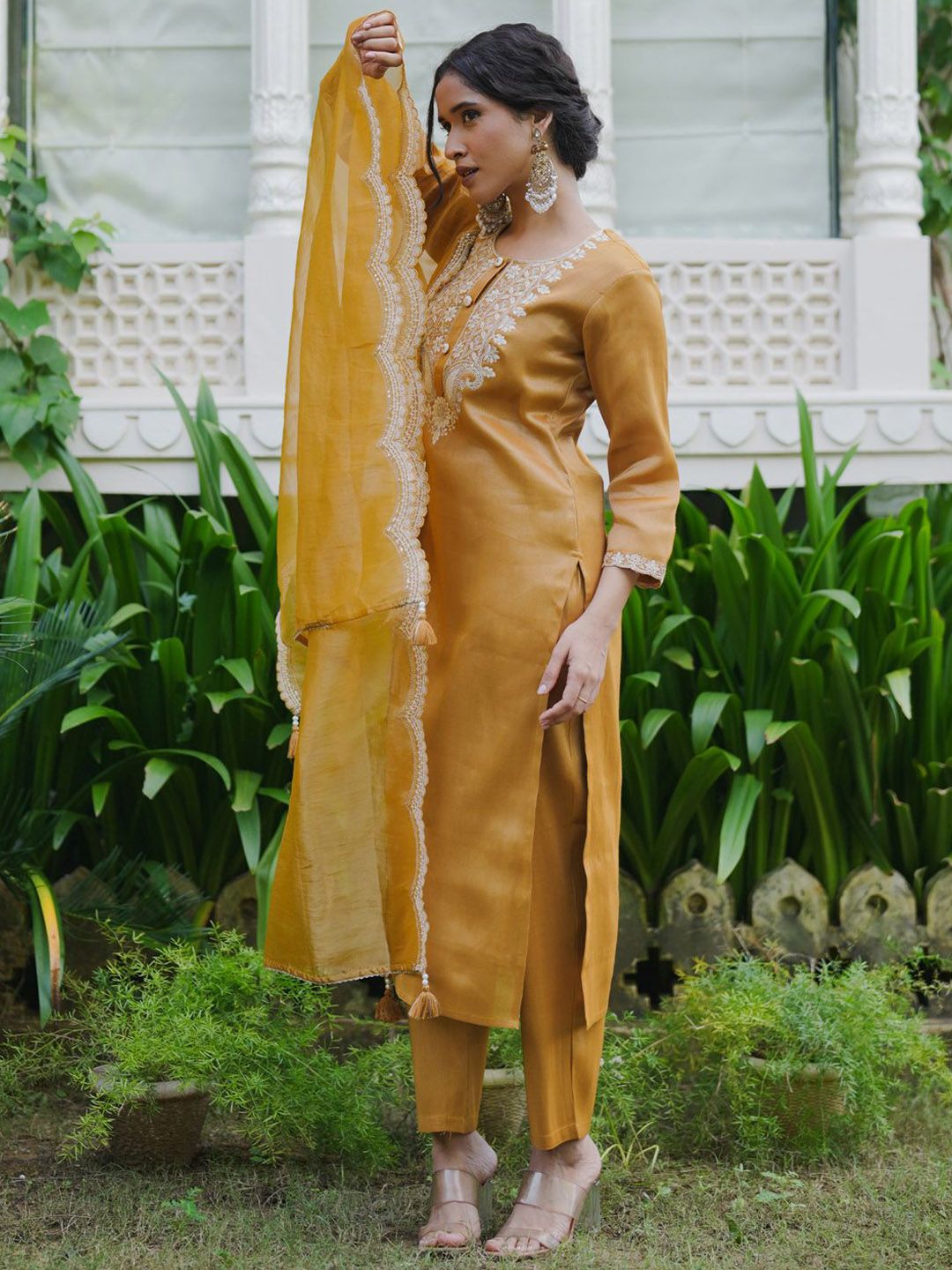 Indo Era Women Ethnic Motifs Embroidered Thread Work Kurta with Trousers With Dupatta