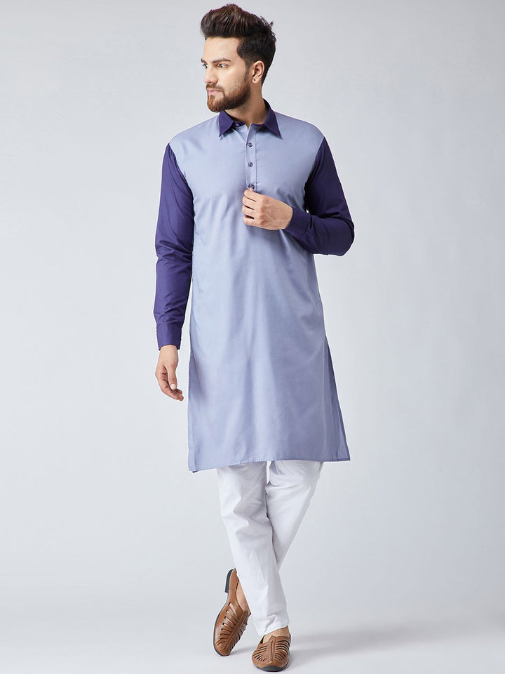 SOJANYA Lelaki Blue Colourblocked Straight Kurta
