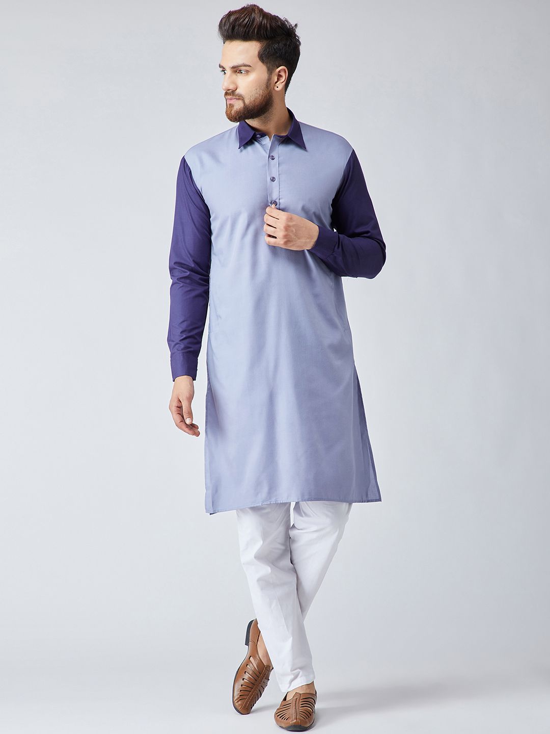 SOJANYA Lelaki Blue Colourblocked Straight Kurta