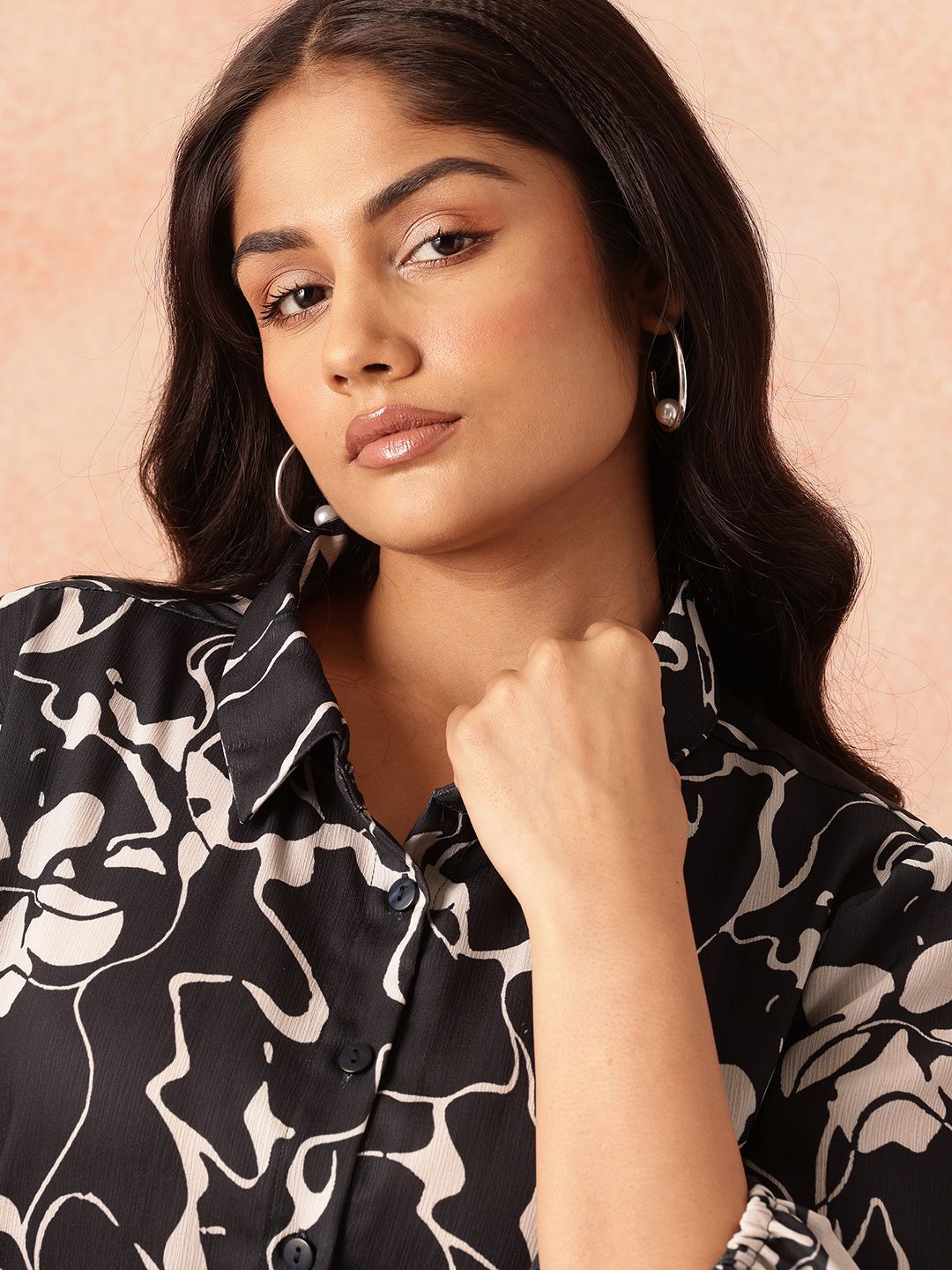 all about you Plus Size Floral Print Shirt Midi Dress
