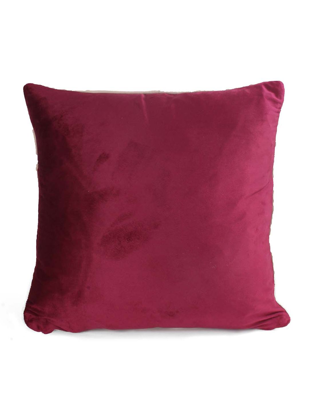 STITCHNEST 5 Pcs Maroon & Beige Velvet Square Cushion Covers