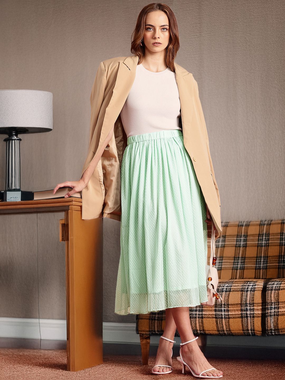all about you Geometric Self Design Flared Midi Skirt