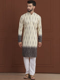 SOJANYA LUXE Motif Etnik Bersulam Kolar Mandarin Lurus Kapas Tulen Kurta & Piyama