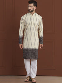 SOJANYA LUXE Motif Etnik Bersulam Kolar Mandarin Lurus Kapas Tulen Kurta & Piyama