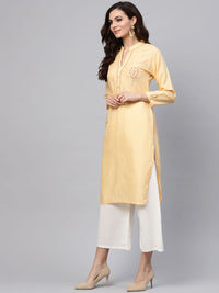 SOJANYA Perempuan Kuning Solid Kurta Lurus
