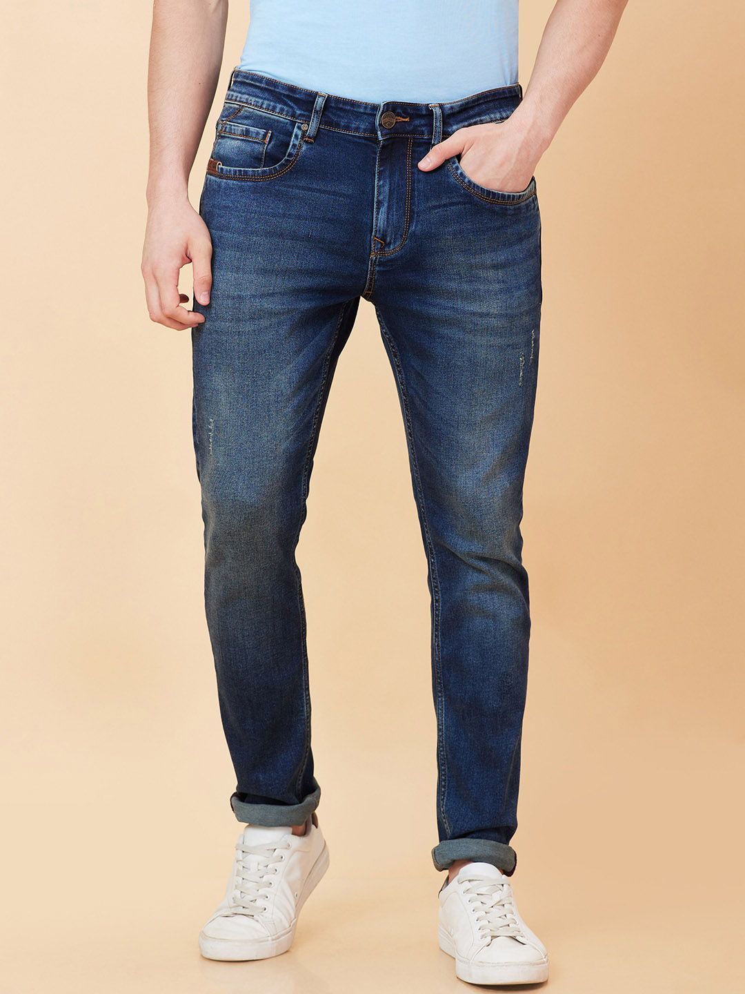 Being Human Men Skinny Fit Mid Rise Low Distress Heavy Fade Jeans