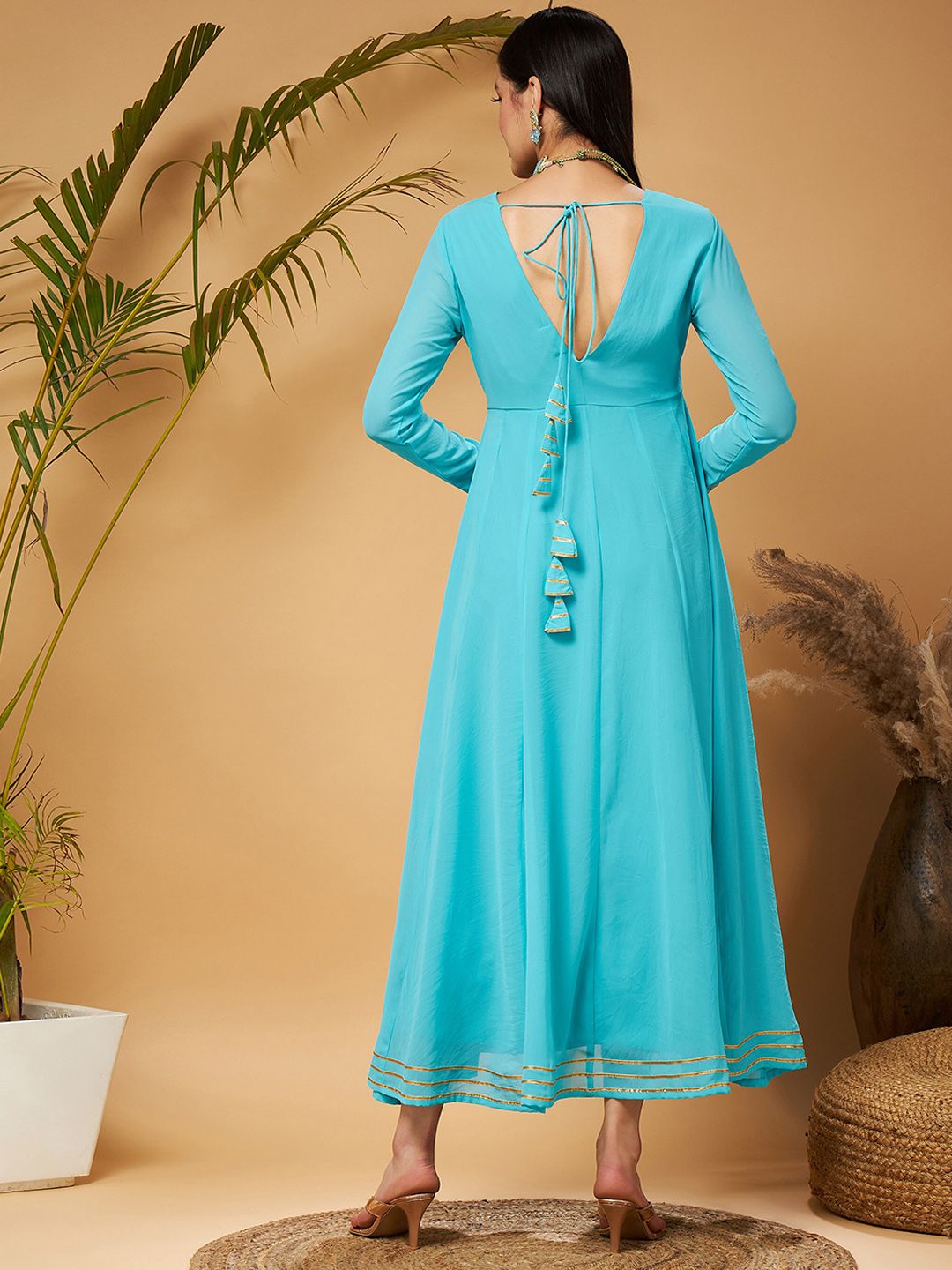 Shae by SASSAFRAS Blue Gotta Patti Detail Anarkali Maxi Dress