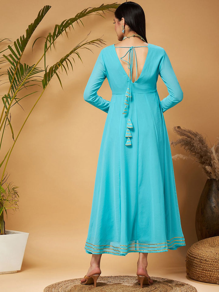 Shae by SASSAFRAS Blue Gotta Patti Detail Anarkali Maxi Dress