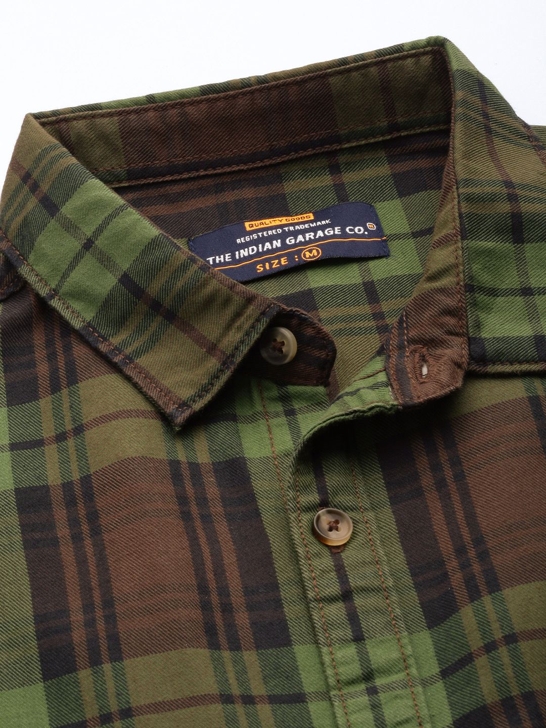 The Indian Garage Co Men Brown & Green Checked Pure Cotton Casual Shirt